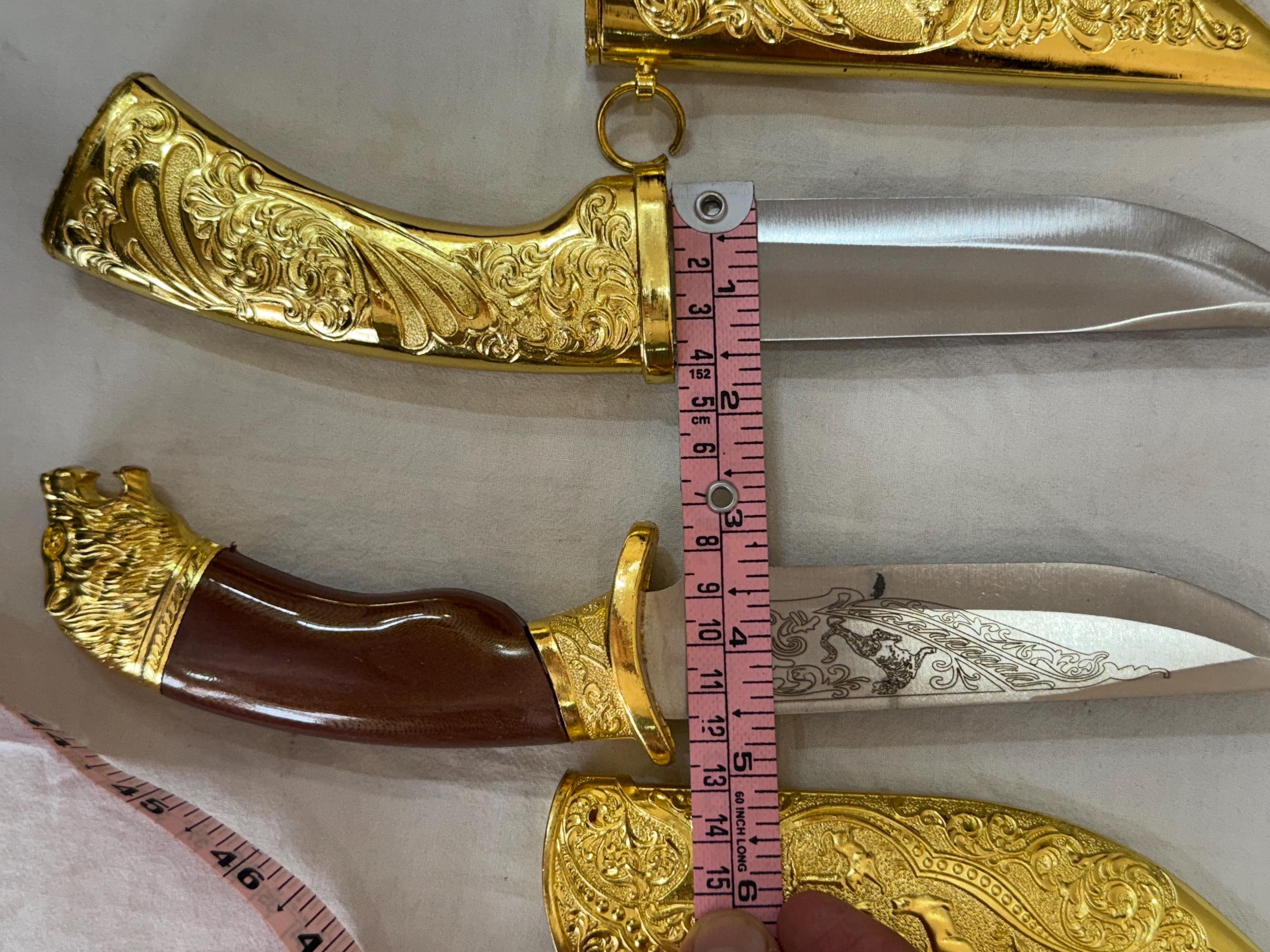 Hand Crafted Golden Brass Scabbard Lion Head Steel Blade Knife