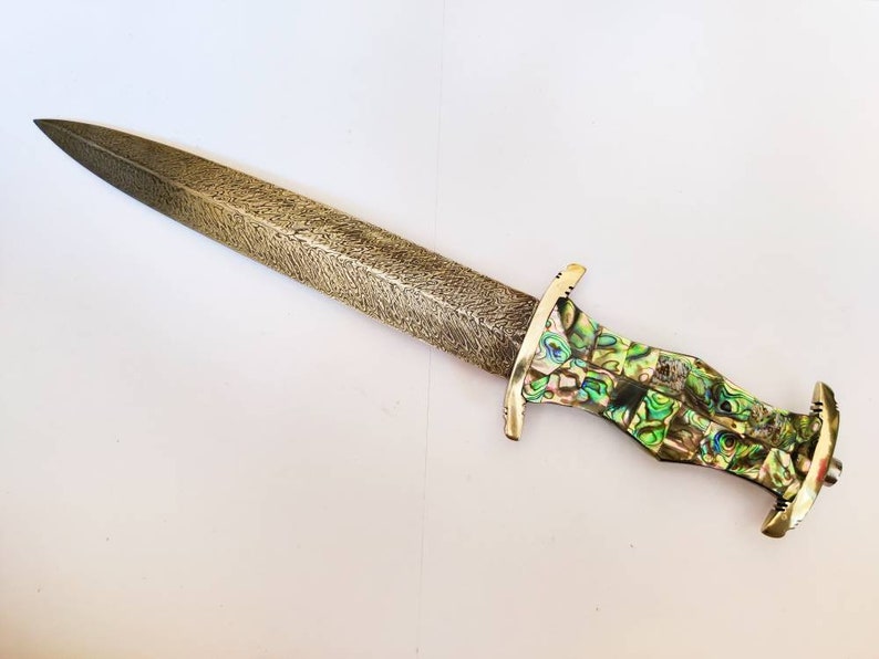 Modern Reproduction German ss Dagger with mother of pearl handle and Silver worked
