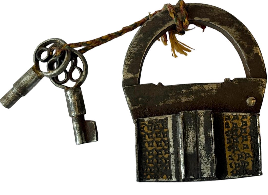 Vintage Hand Crafted Tricky Two Keys Hidden Hole Padlock Nice Looking ...