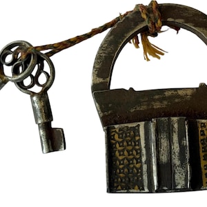 Vintage Hand crafted tricky two keys hidden hole  Padlock Nice Looking Usable Lock - Indian Vintage Unique Mechanism
