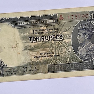 British India ten ruppee  note  signed by governor j b taylor