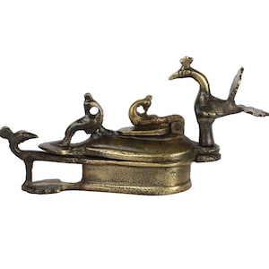 Vintage peackock carved kum kum Tika box brass metal hand crafted