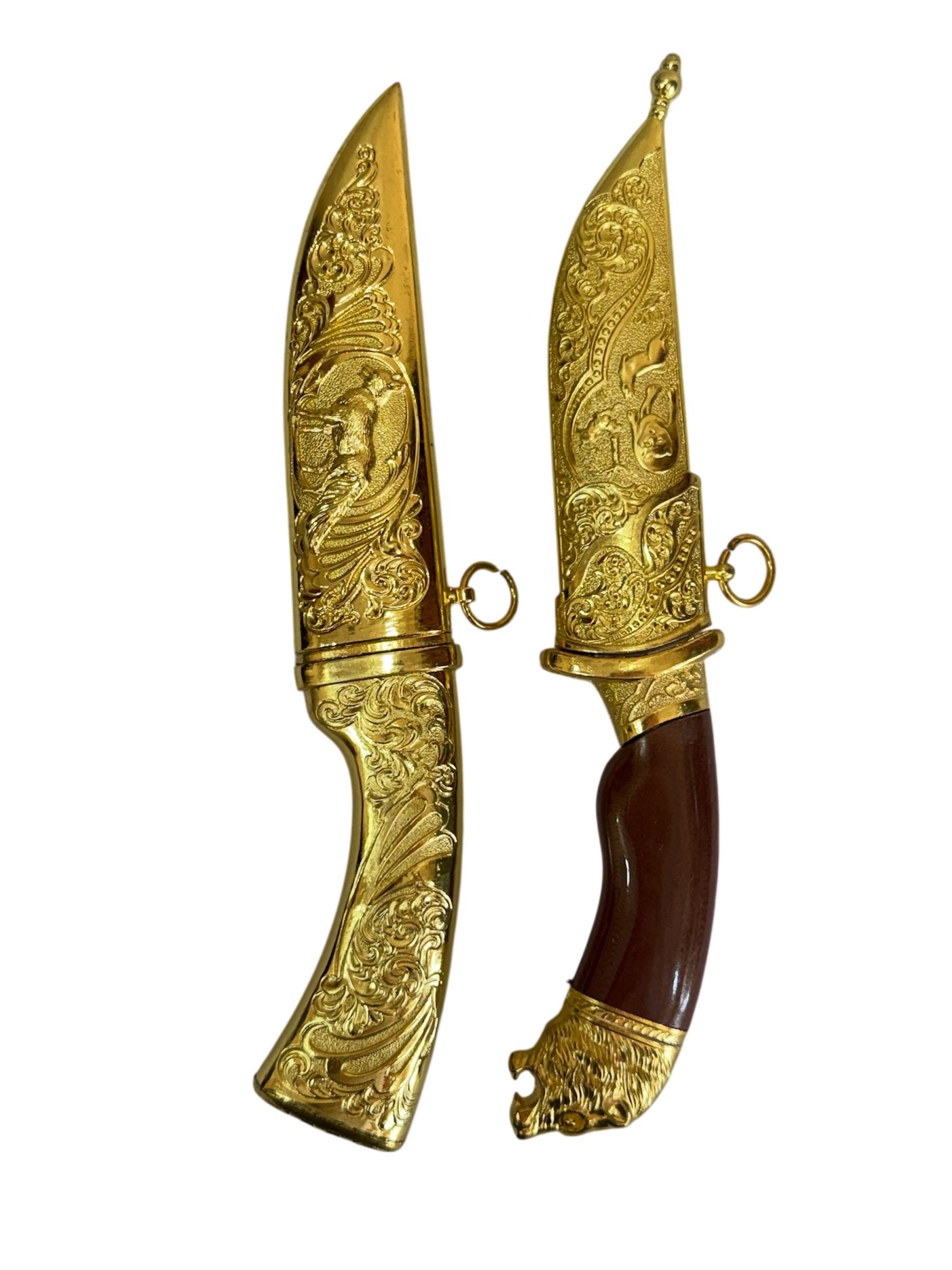 Hand Crafted Golden Brass Scabbard Lion Head Steel Blade Knife