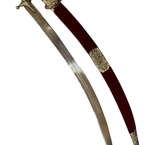 Indian Rajput / sikh ceremonial  wedding sword engravings on brass hilt