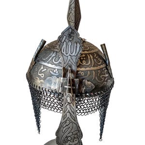 Ottoman Islamic Kufic Helmet Khula Khud with engraved carvings Mughal style