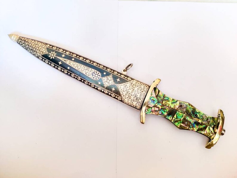 Modern Reproduction German ss Dagger with mother of pearl handle and Silver worked
