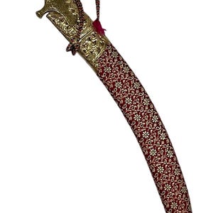 Royal shahi talwar Indian short  sword with lion hunting brass hilt Mahroon print sherwani scabbard 24 inches
