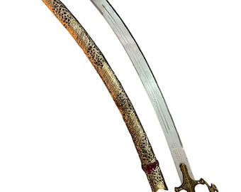 Golden look full size Ceremonial Indian Rajput / Sikh Wedding Sword with sheath Lion carved Hilt