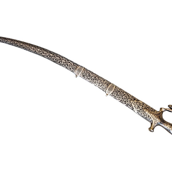 Handcrafted Indian Talwar/ Sword with Silver Koftgari worked comes with sheath Lion face