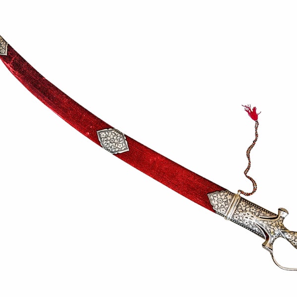 Indian wedding sword with silver koftgari work and Damascus blade