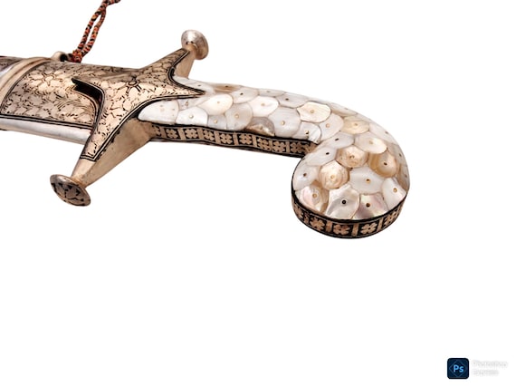 シャムシール剣、オスマン帝国の剣、ダマスカスの刃とアワビの柄を持つ