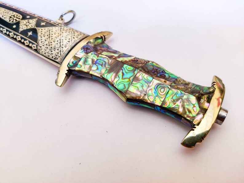 Modern Reproduction German ss Dagger with mother of pearl handle and Silver worked
