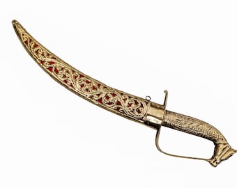 Golden look Handcrafted Indian Sikh Wedding Kirpan Brass scabbard 13”
