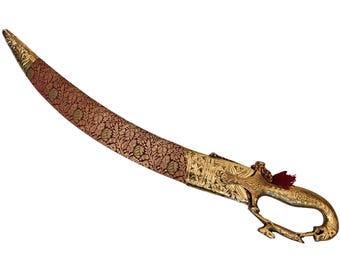 Handcrafted Indian Rajput Wedding Sword with sheath Lion Face hilt 24 inch Maroon
