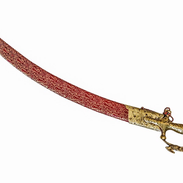 Handcrafted Indian Rajput Wedding Sword with sheath maroon 35 in