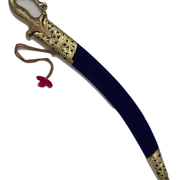 Indian Rajput Wedding Sword with sheath blue velvet fabric golden look brass fittings