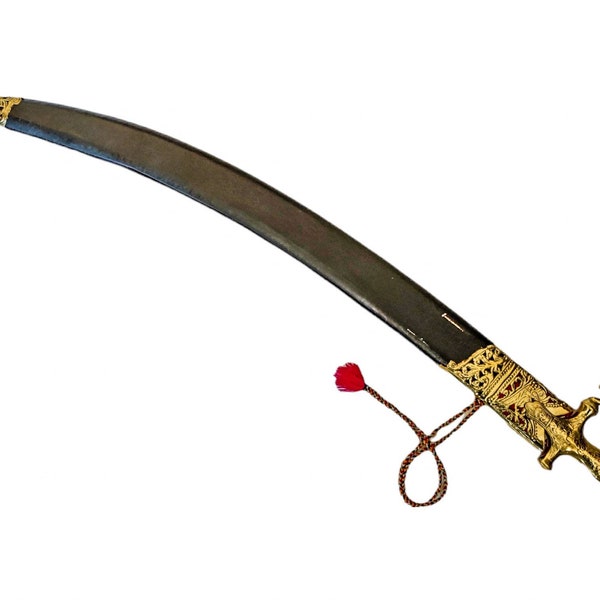Indian Rajput Wedding Sword with sheath black leather golden look brass fittings