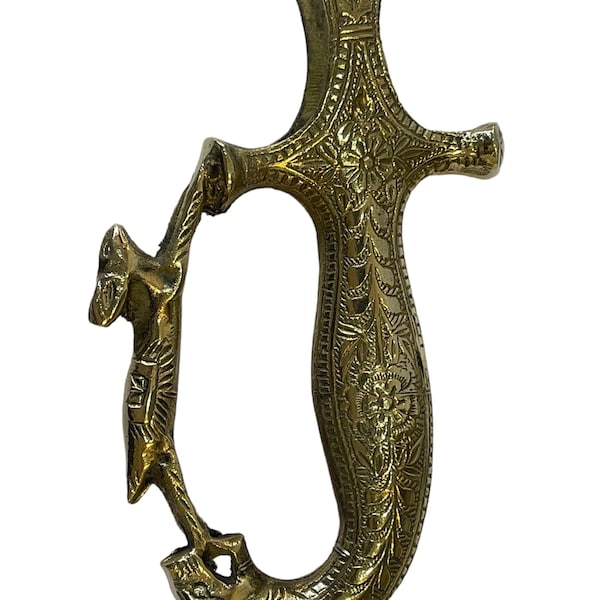 Golden look Rajput sword hilt with engraved carvings