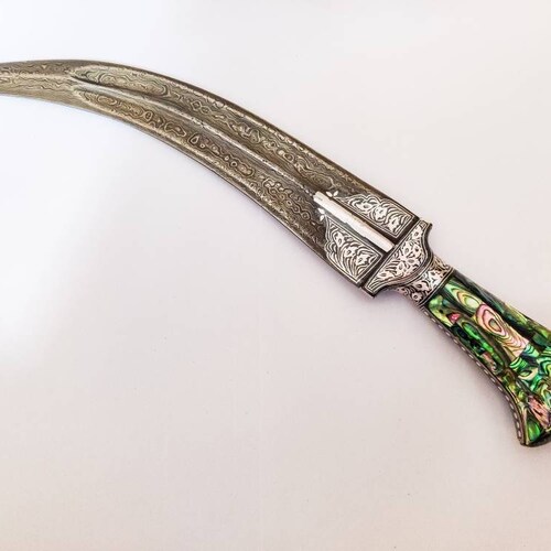 Arabian Jambiya Dagger Silver koftgari work with Abalone handle comes with shops leather cover