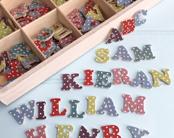 Wooden Alphabet Letters Custom Name Initials Boys Door Plaques Toy Boxes Wall Decoration Dotty Prints Cotton Craft Projects Blue Green
