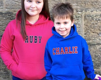 Personalised Kids Sweater with Name Appliqué Varsity Letters for Girls and Boys
