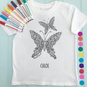 Girls T shirt to Colour in - Butterfly Pair Design  (Sold With or Without Fabric Pens)