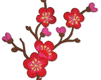 Applique Japanese Blossom Motif - Iron or stitch on (H 7.5cm x W 10 cm)