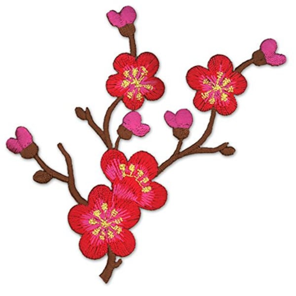 Applique Japanese Blossom Motif - Iron or stitch on (H 7.5cm x W 10 cm)