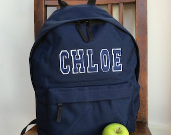 Personalised Rucksack Appliqué Name Varsity Style Letters Backpack