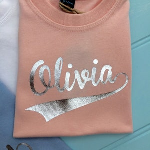 Personalised Baby Name T Shirts Boys and Girls Tee Shirts Child Pale Blue pale Pink baby birth Gift Baby Shower Gift Christening image 2