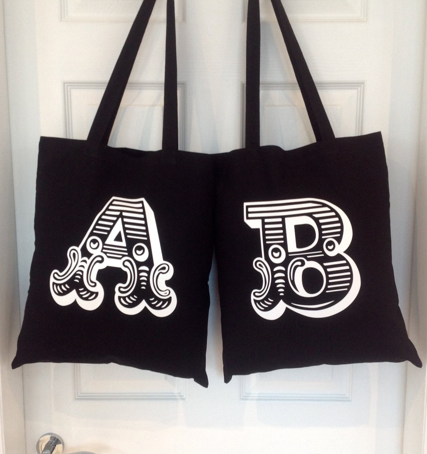 Black Initial Tote Bag Personalised Tote Canvas Bag Canvas Tote Bag Black  Canvas Tote Bag - Letter Bag - Shopping Bag - Alphabet Bag