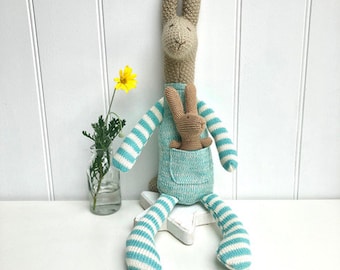 Soft Toy Knitted Kangaroo with Baby Kangaroo