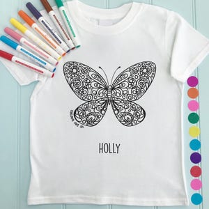 Girls T shirt to Colour in - Butterfly Design  (Sold With or Without Fabric Pens)