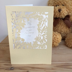 Taufe Tag Karte Papier geschnitten Herzlichen Glückwunsch zu Ihrer Taufe Tag Ivory Pearl Board
