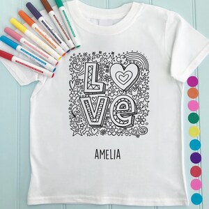 Girls T shirt to Colour in - Love Design  (Sold With or Without Fabric Pens)
