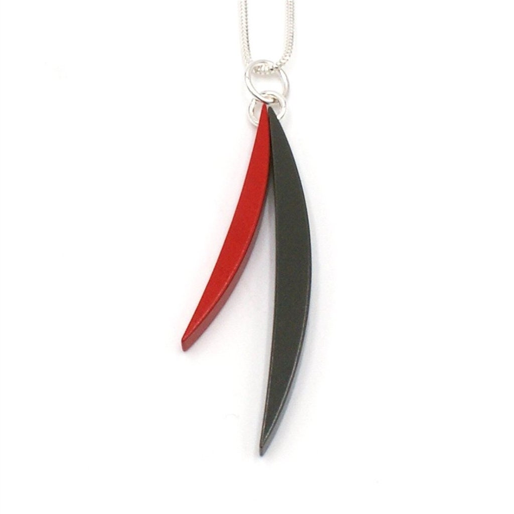 Red and Graphite Grey Contemporary Designer Pendant in Powder Coated Architectural Aluminium & Sterling Silver Diamond Cut Snake Chain