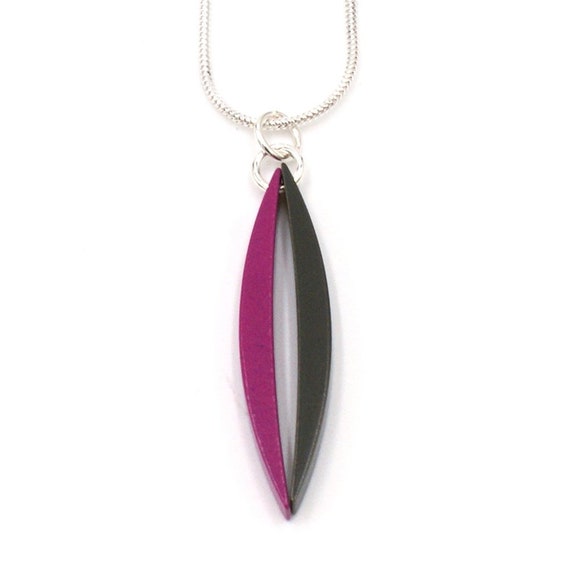 Red and Graphite Grey Contemporary Designer Pendant in Powder Coated Architectural Aluminium & Sterling Silver Diamond Cut Snake Chain