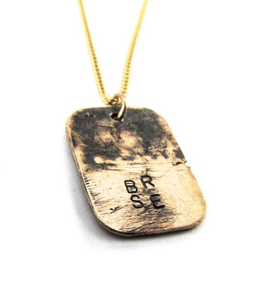 Custom made 14k gold initial necklace 14k rectangle dog tag Etsy