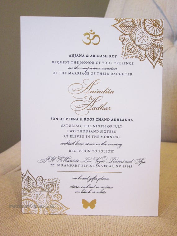 Indian Wedding Invitation Gold Foil Indian Fusion Etsy