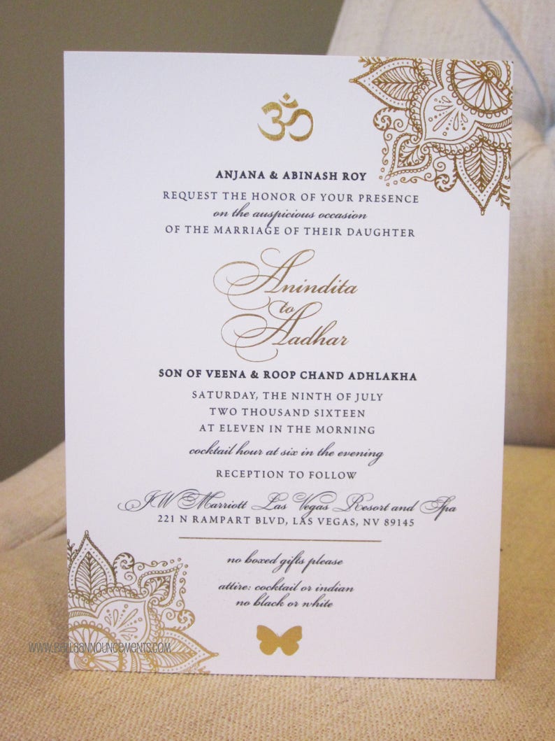 Indian Wedding Invitation / Gold Foil / Indian Fusion / | Etsy