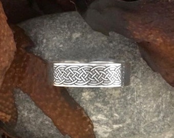 Celtic Art Open Ring Etched in Sterling Silver, Variation of Dirk Handle twist, Handmade in Ireland. Scotland