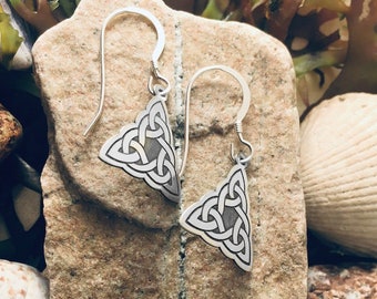 Tiny Trinity Earrings Celtic Knot jewellery Celtic Art Etched in Sterling Silver Irish Handmade Jewelry Scotland