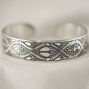 Celtic Art Cuff, bracelet Jewellery, Jewelry, Etched in Sterling Silver from the Abercorn Church, Linlithgow. Handmade in Ireland.