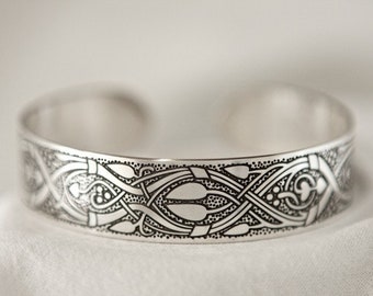 Celtic Art Cuff, bracelet Jewellery, Jewelry, Etched in Sterling Silver from the Abercorn Church, Linlithgow. Handmade in Ireland.