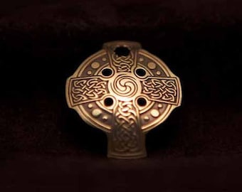 Celtic Art Pendant Etched in Brass, handmade in Ireland.