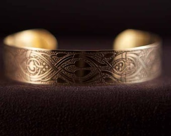 Celtic Art Cuff Etched in Brass from the Abercorn Church, Linlithgow. Handmade in Ireland.