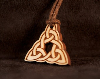 Celtic Art , Pictish knotwork, Pendant, Etched in Cherry Wood, made in Ireland.
