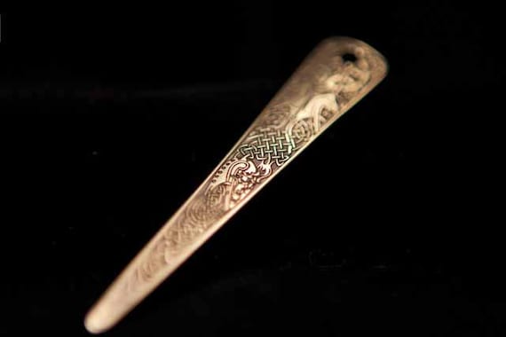 Celtic Art Pendant Etched in Brass from the Book of Kells, Handmade in Ireland.