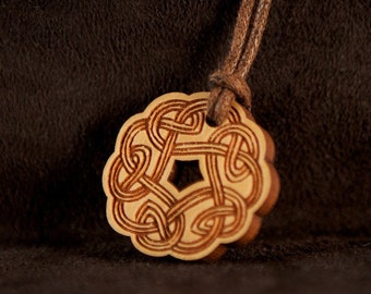 Celtic Art , Pictish knotwork, Pendant, Etched in Cherry Wood, made in Scotland.