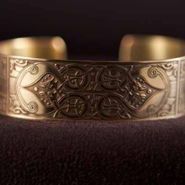 Celtic Art Cuff Etched in Brass from The Macregol Gospels, Handmade in Ireland.